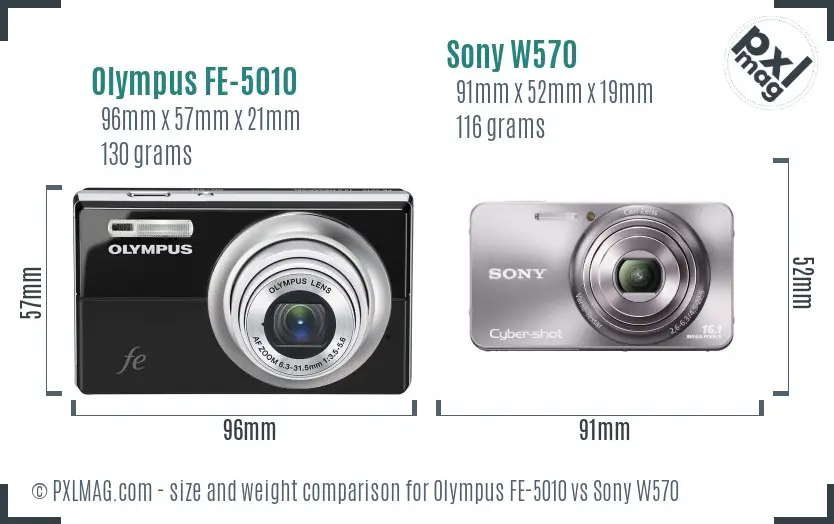 Olympus FE-5010 vs Sony W570 size comparison