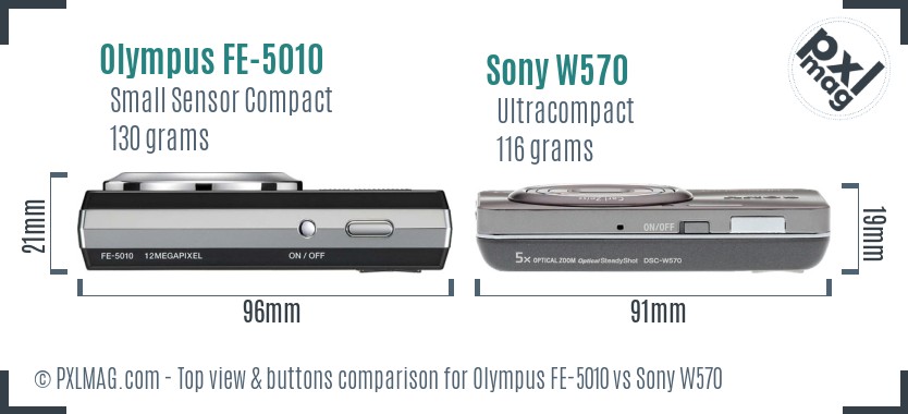 Olympus FE-5010 vs Sony W570 top view buttons comparison
