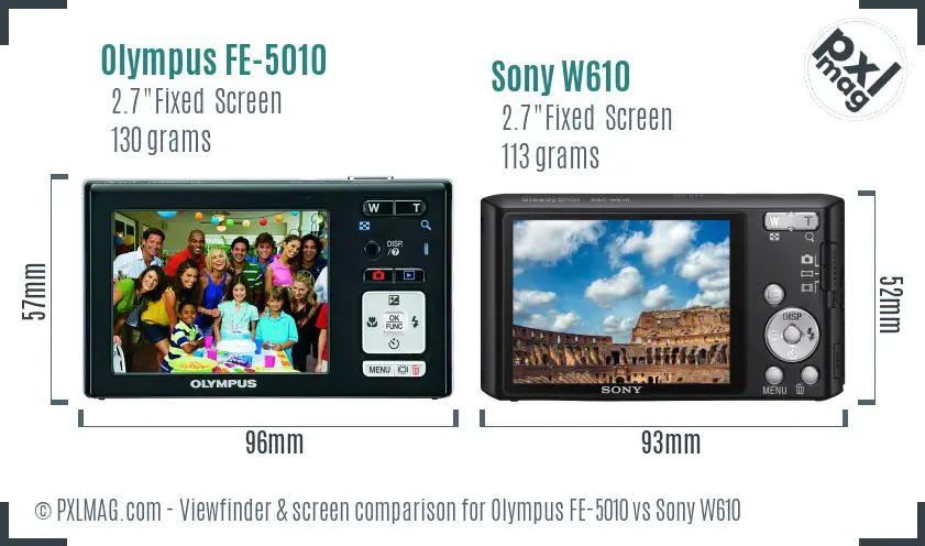Olympus FE-5010 vs Sony W610 Screen and Viewfinder comparison