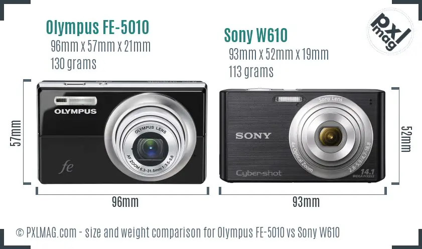 Olympus FE-5010 vs Sony W610 size comparison