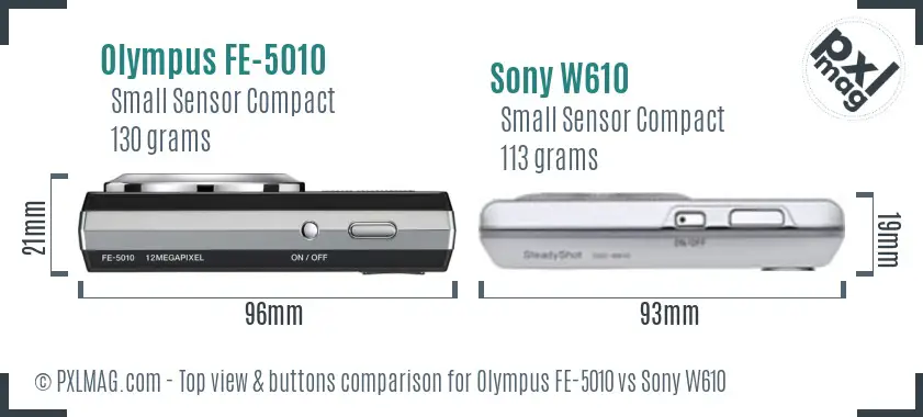 Olympus FE-5010 vs Sony W610 top view buttons comparison
