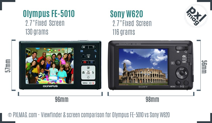 Olympus FE-5010 vs Sony W620 Screen and Viewfinder comparison