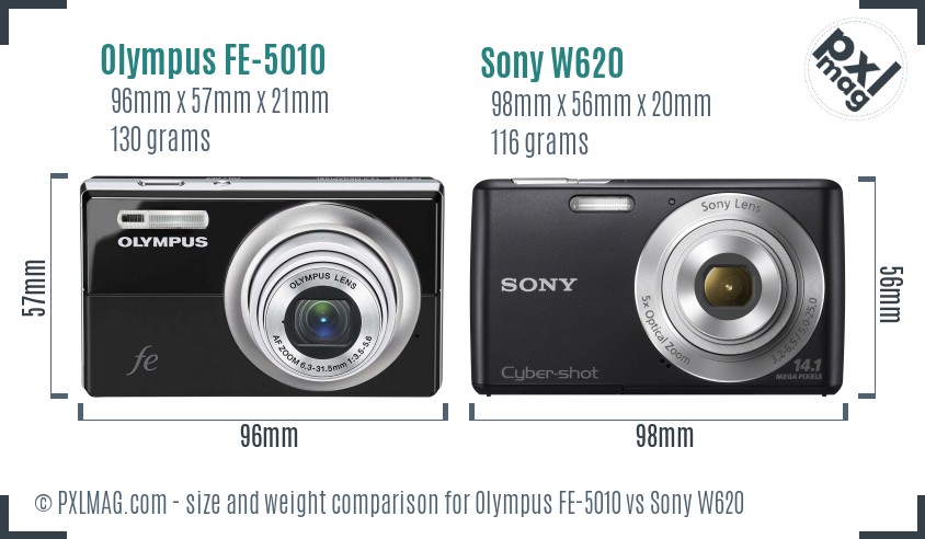 Olympus FE-5010 vs Sony W620 size comparison