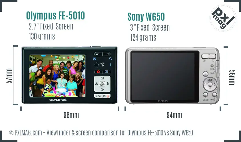 Olympus FE-5010 vs Sony W650 Screen and Viewfinder comparison