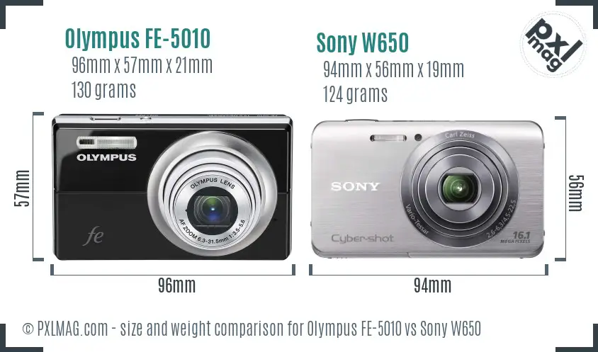 Olympus FE-5010 vs Sony W650 size comparison