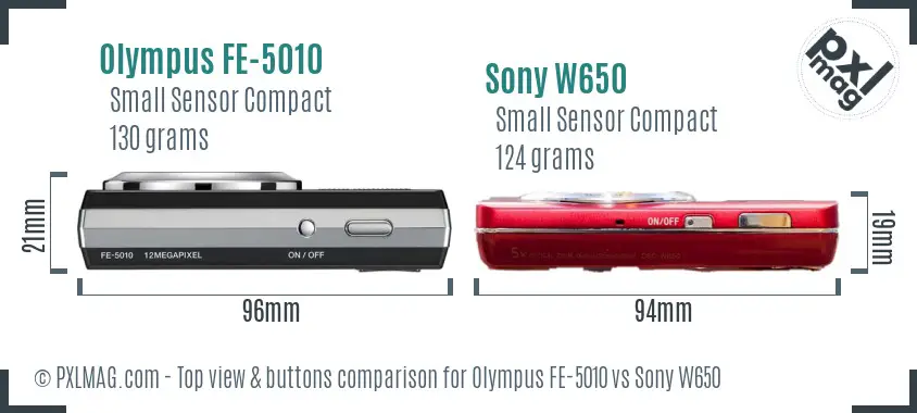 Olympus FE-5010 vs Sony W650 top view buttons comparison