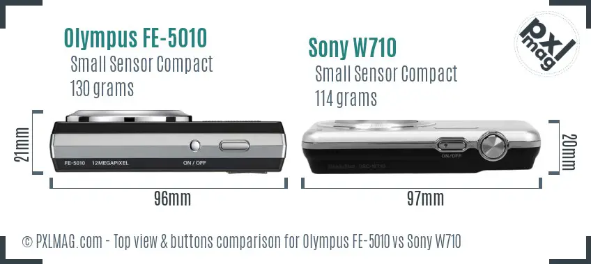 Olympus FE-5010 vs Sony W710 top view buttons comparison