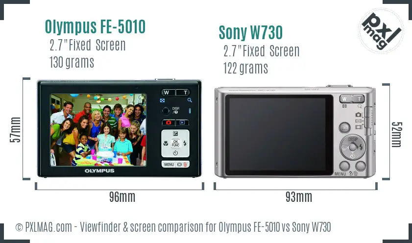 Olympus FE-5010 vs Sony W730 Screen and Viewfinder comparison