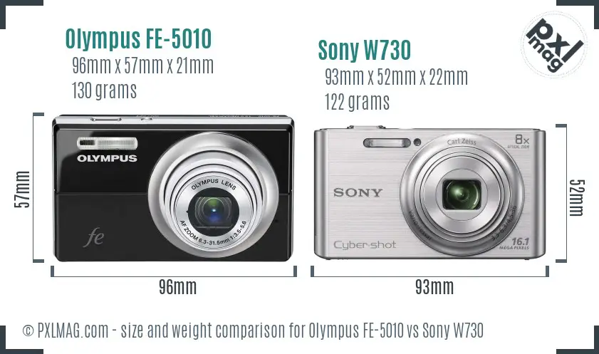 Olympus FE-5010 vs Sony W730 size comparison