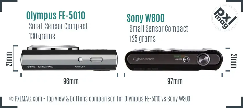 Olympus FE-5010 vs Sony W800 top view buttons comparison