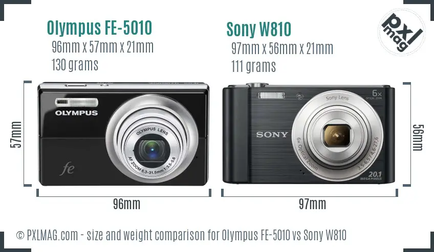 Olympus FE-5010 vs Sony W810 size comparison