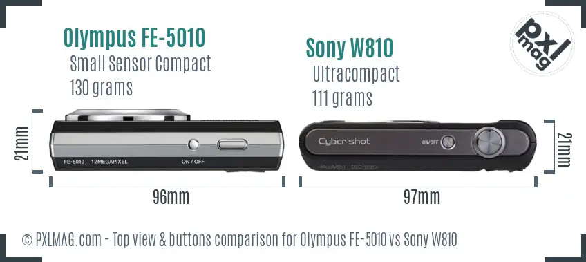 Olympus FE-5010 vs Sony W810 top view buttons comparison