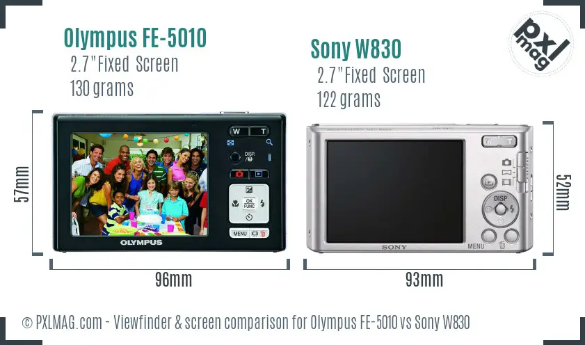 Olympus FE-5010 vs Sony W830 Screen and Viewfinder comparison