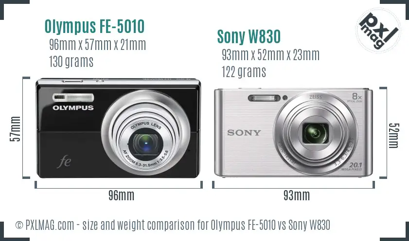 Olympus FE-5010 vs Sony W830 size comparison