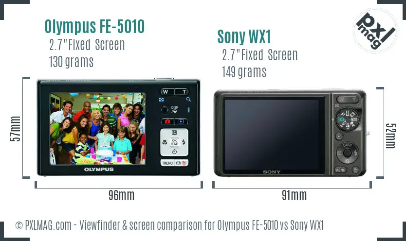 Olympus FE-5010 vs Sony WX1 Screen and Viewfinder comparison