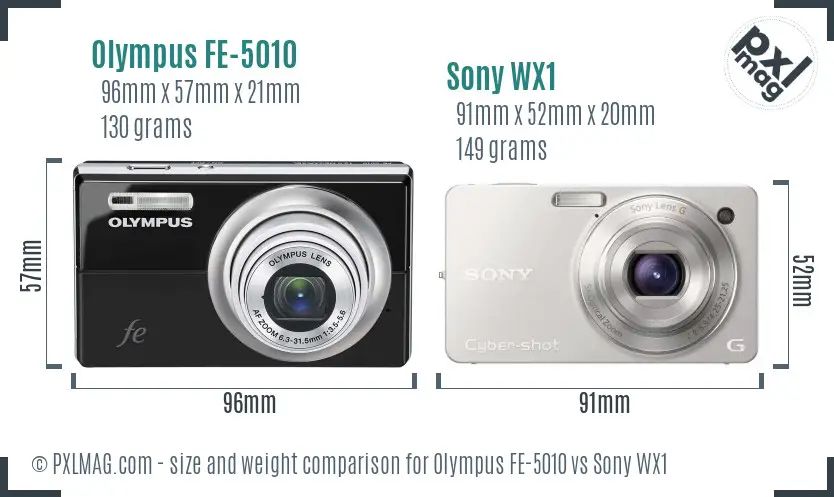 Olympus FE-5010 vs Sony WX1 size comparison