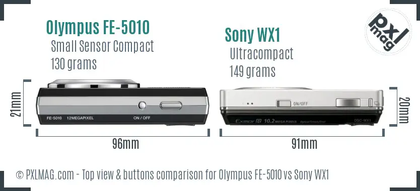 Olympus FE-5010 vs Sony WX1 top view buttons comparison