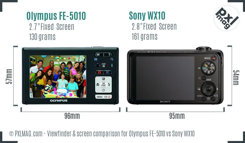 Olympus FE-5010 vs Sony WX10 Screen and Viewfinder comparison