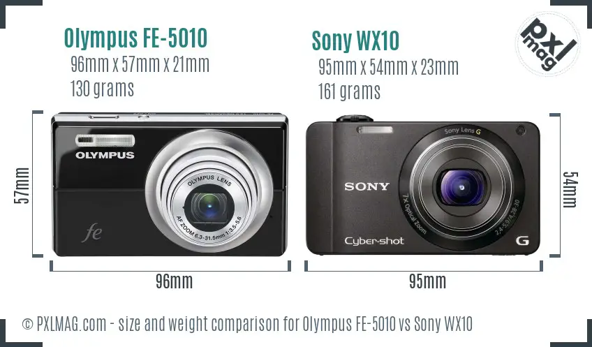 Olympus FE-5010 vs Sony WX10 size comparison