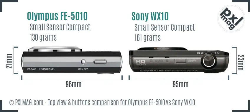 Olympus FE-5010 vs Sony WX10 top view buttons comparison