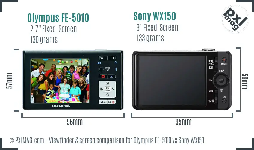 Olympus FE-5010 vs Sony WX150 Screen and Viewfinder comparison