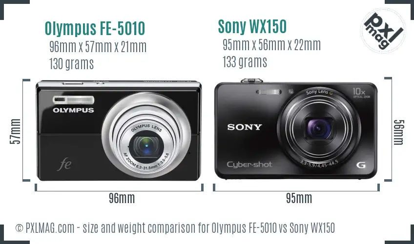 Olympus FE-5010 vs Sony WX150 size comparison
