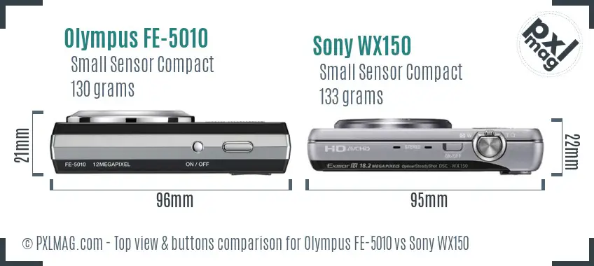 Olympus FE-5010 vs Sony WX150 top view buttons comparison