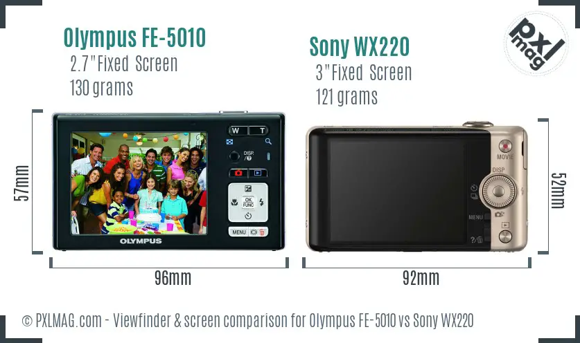 Olympus FE-5010 vs Sony WX220 Screen and Viewfinder comparison