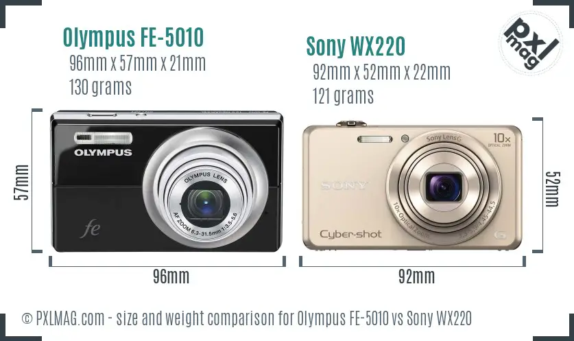 Olympus FE-5010 vs Sony WX220 size comparison