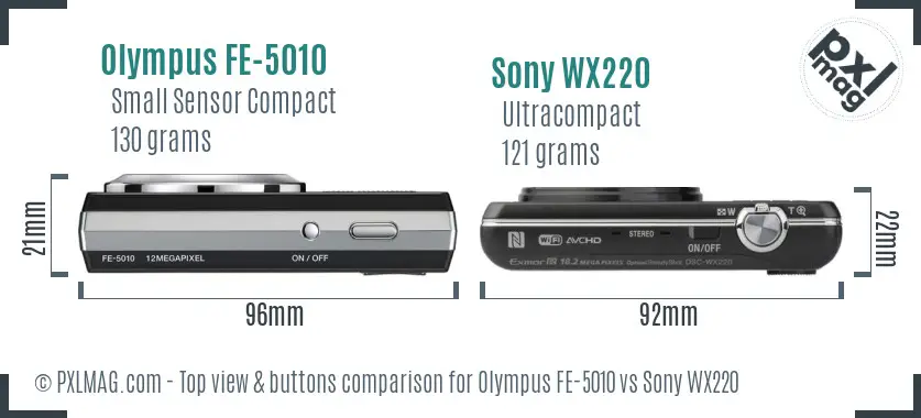 Olympus FE-5010 vs Sony WX220 top view buttons comparison