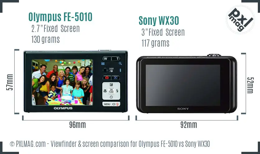 Olympus FE-5010 vs Sony WX30 Screen and Viewfinder comparison