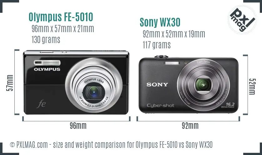 Olympus FE-5010 vs Sony WX30 size comparison