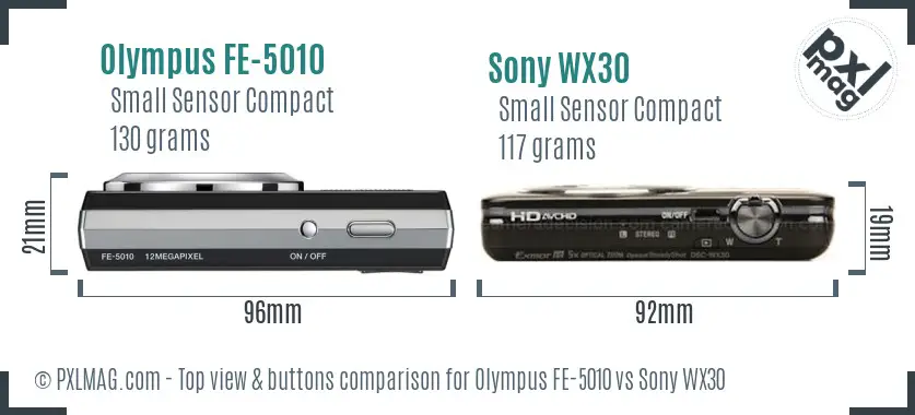Olympus FE-5010 vs Sony WX30 top view buttons comparison