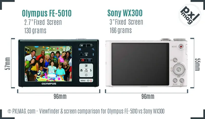 Olympus FE-5010 vs Sony WX300 Screen and Viewfinder comparison