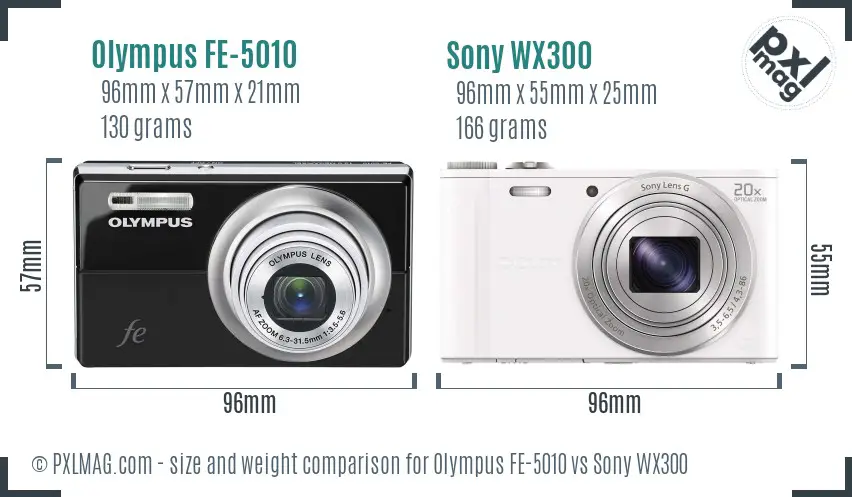 Olympus FE-5010 vs Sony WX300 size comparison