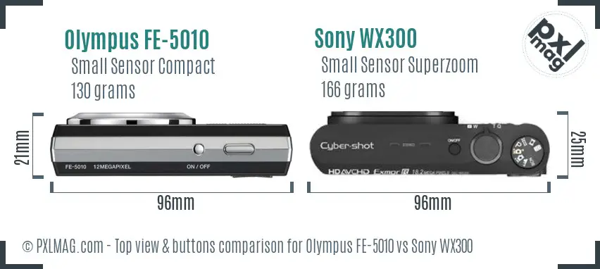Olympus FE-5010 vs Sony WX300 top view buttons comparison