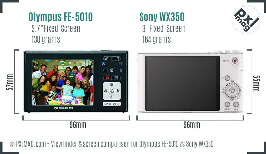 Olympus FE-5010 vs Sony WX350 Screen and Viewfinder comparison