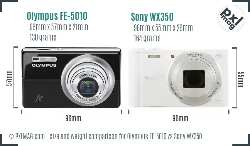 Olympus FE-5010 vs Sony WX350 size comparison