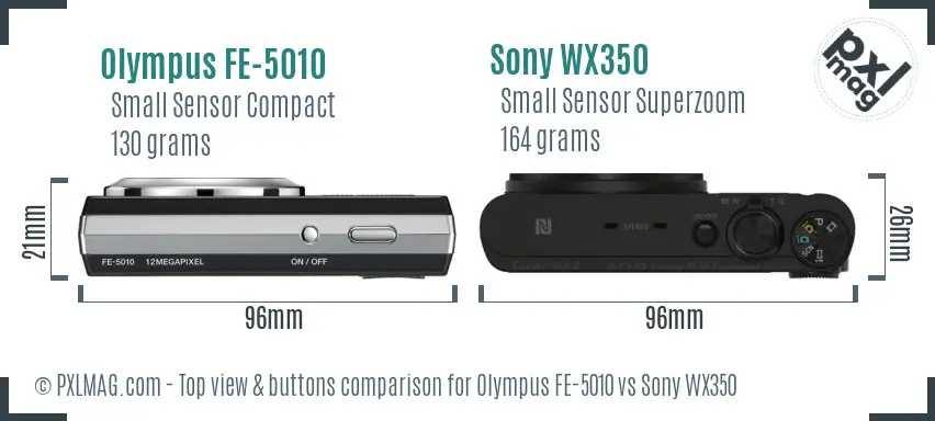 Olympus FE-5010 vs Sony WX350 top view buttons comparison
