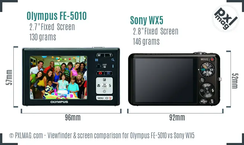 Olympus FE-5010 vs Sony WX5 Screen and Viewfinder comparison