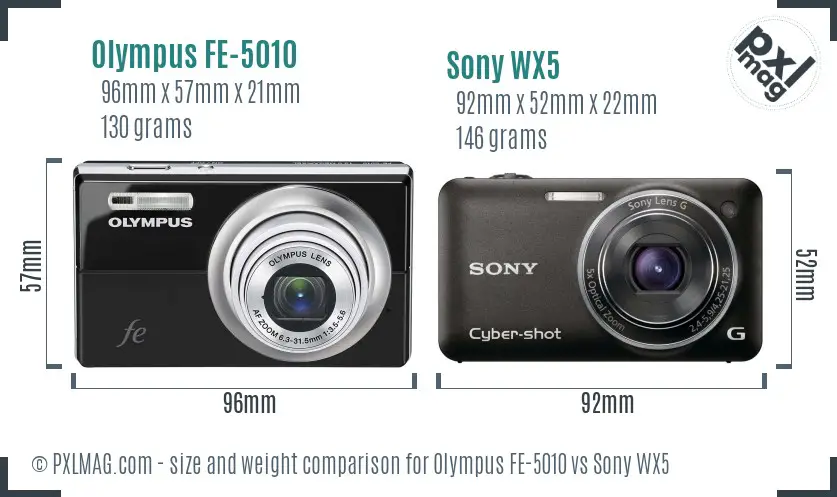 Olympus FE-5010 vs Sony WX5 size comparison