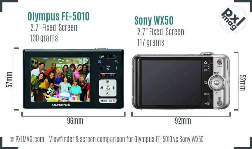 Olympus FE-5010 vs Sony WX50 Screen and Viewfinder comparison