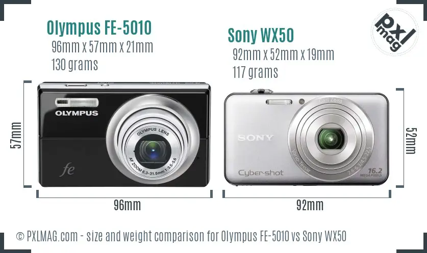 Olympus FE-5010 vs Sony WX50 size comparison