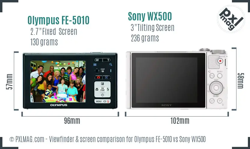 Olympus FE-5010 vs Sony WX500 Screen and Viewfinder comparison