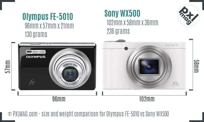 Olympus FE-5010 vs Sony WX500 size comparison