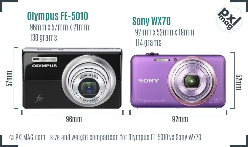 Olympus FE-5010 vs Sony WX70 size comparison
