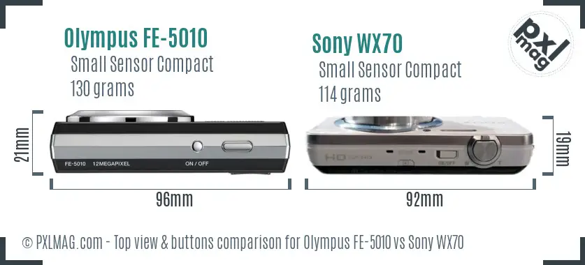 Olympus FE-5010 vs Sony WX70 top view buttons comparison