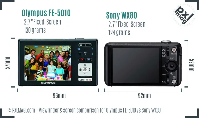 Olympus FE-5010 vs Sony WX80 Screen and Viewfinder comparison