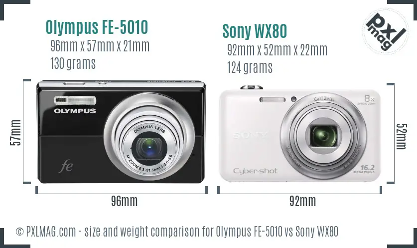 Olympus FE-5010 vs Sony WX80 size comparison