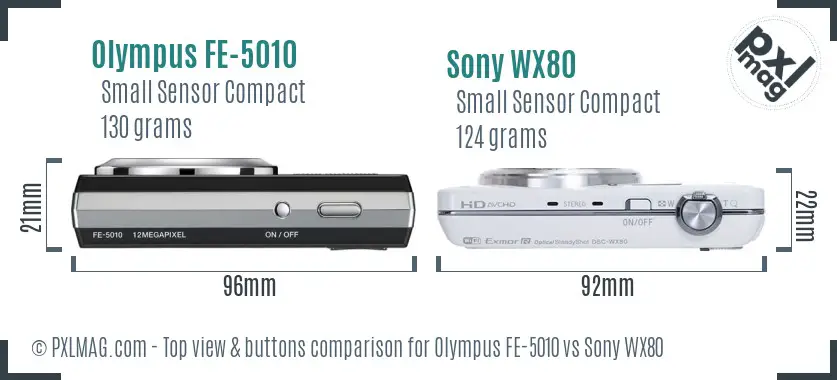 Olympus FE-5010 vs Sony WX80 top view buttons comparison